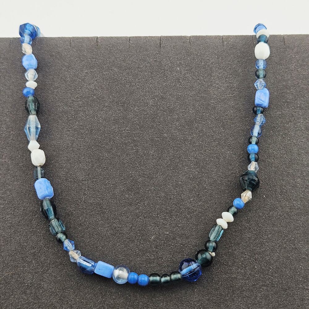 Multitone Blue Beaded Rope Necklace Long Bohemian Artsy Whimy Fairycore Hippie